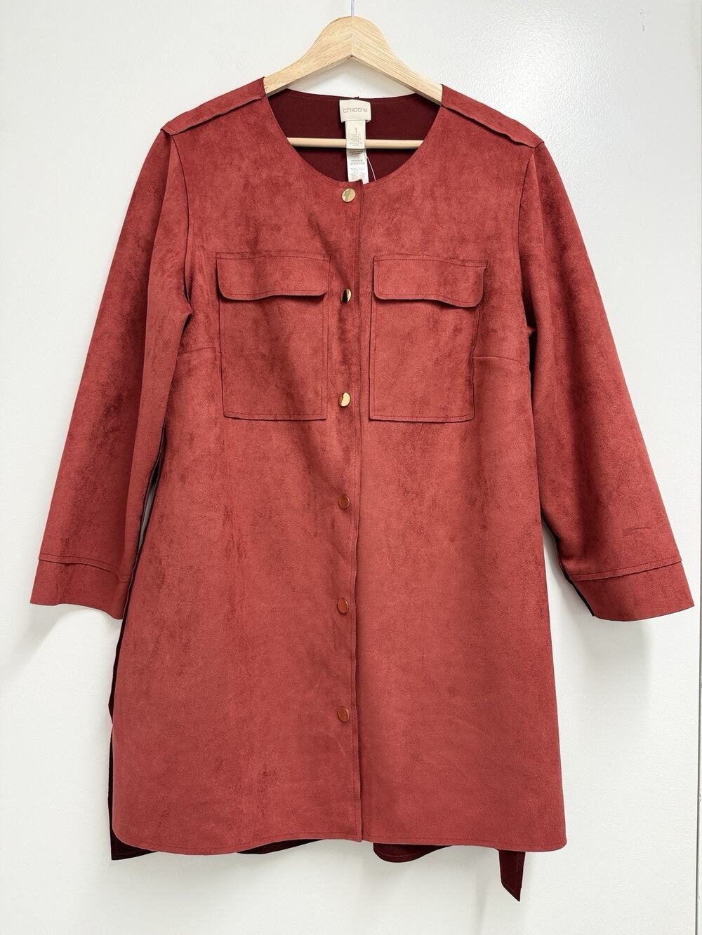 Chico's Sophisticated Faux Suede Topper Women’s Size 1 Red Ochre Jacket